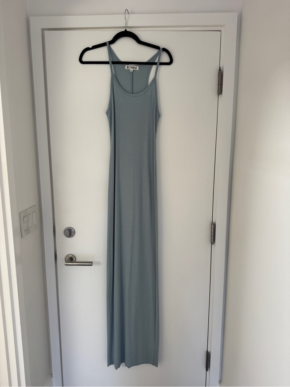 Eterne Light Blue Ribbed Racerback Tank Maxi Dress